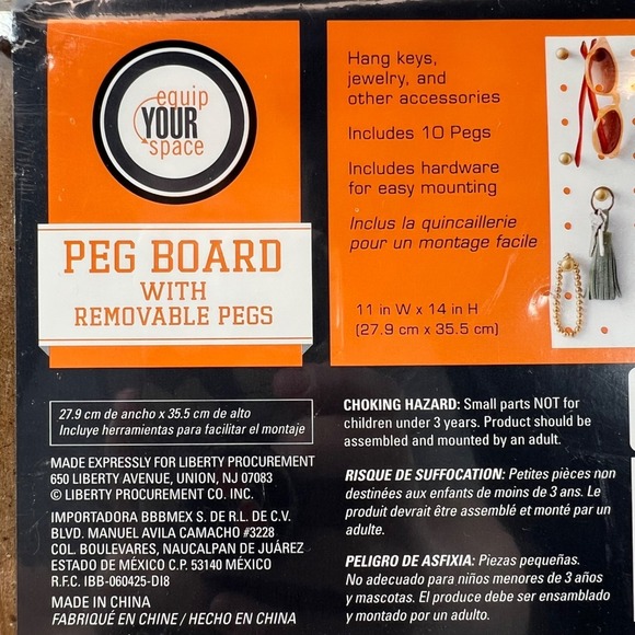 11" x 14" Equip Your Space White Pegboard With 10 Removable Gold Pegs Organize - Picture 7 of 16